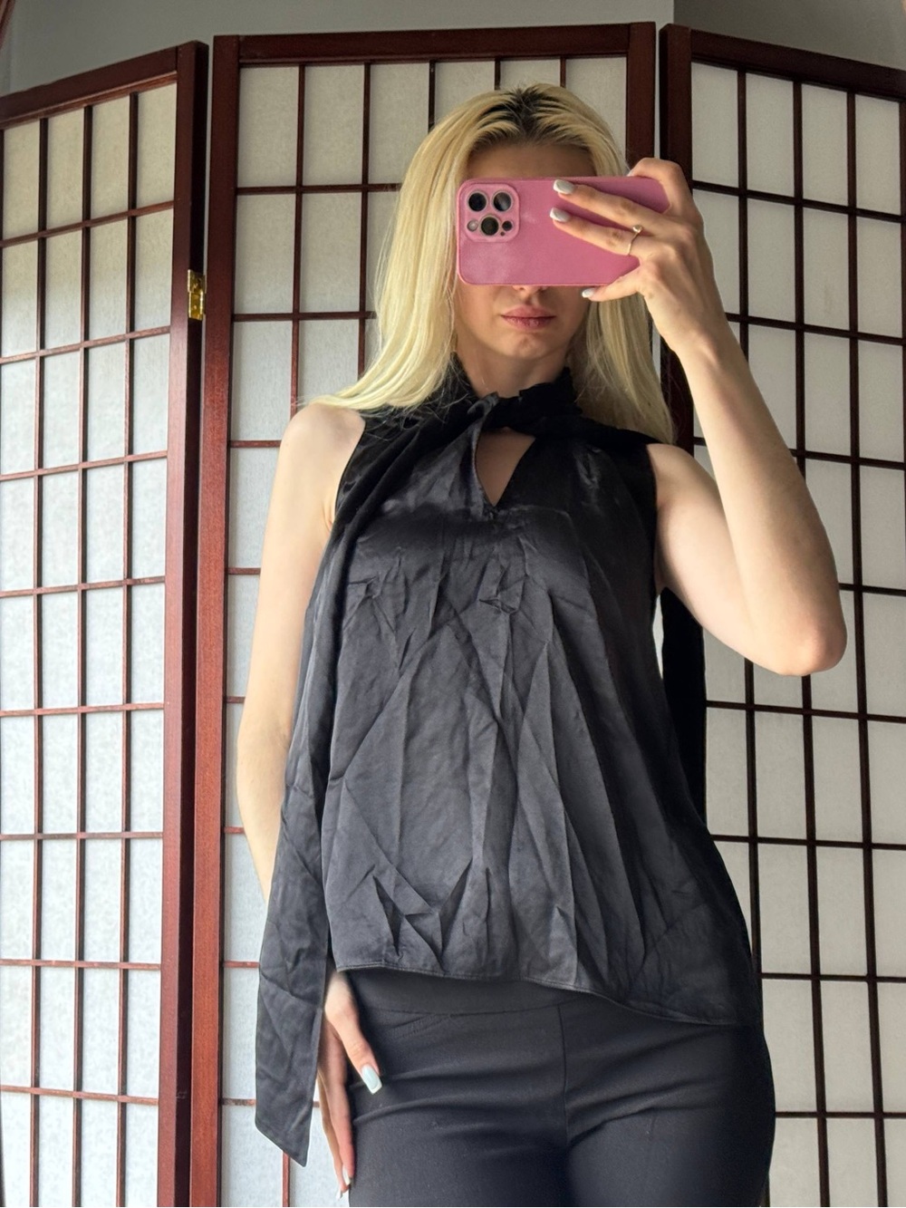 Banana Republic Black Sleeveless Tie-Neck Tank